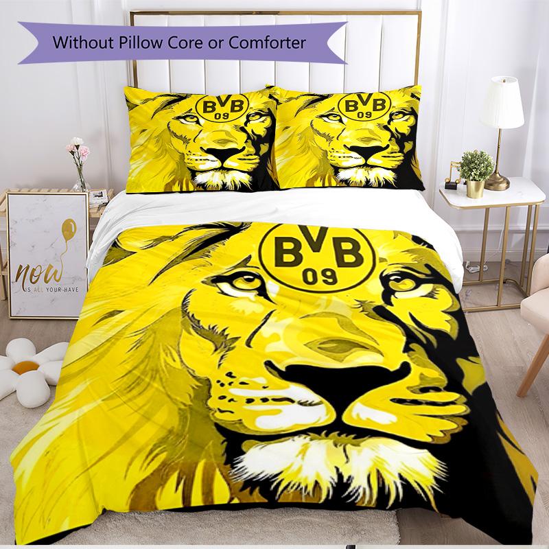 3-teiliges Bettbezug-Set (1 * Bettbezug + 2 * Kissenbezug, ohne Kern), Borussia Dortmund Druck Weiches Ganzjahres-Bettwäscheset, Heimschlafzimmer-Dekoration Geschenk