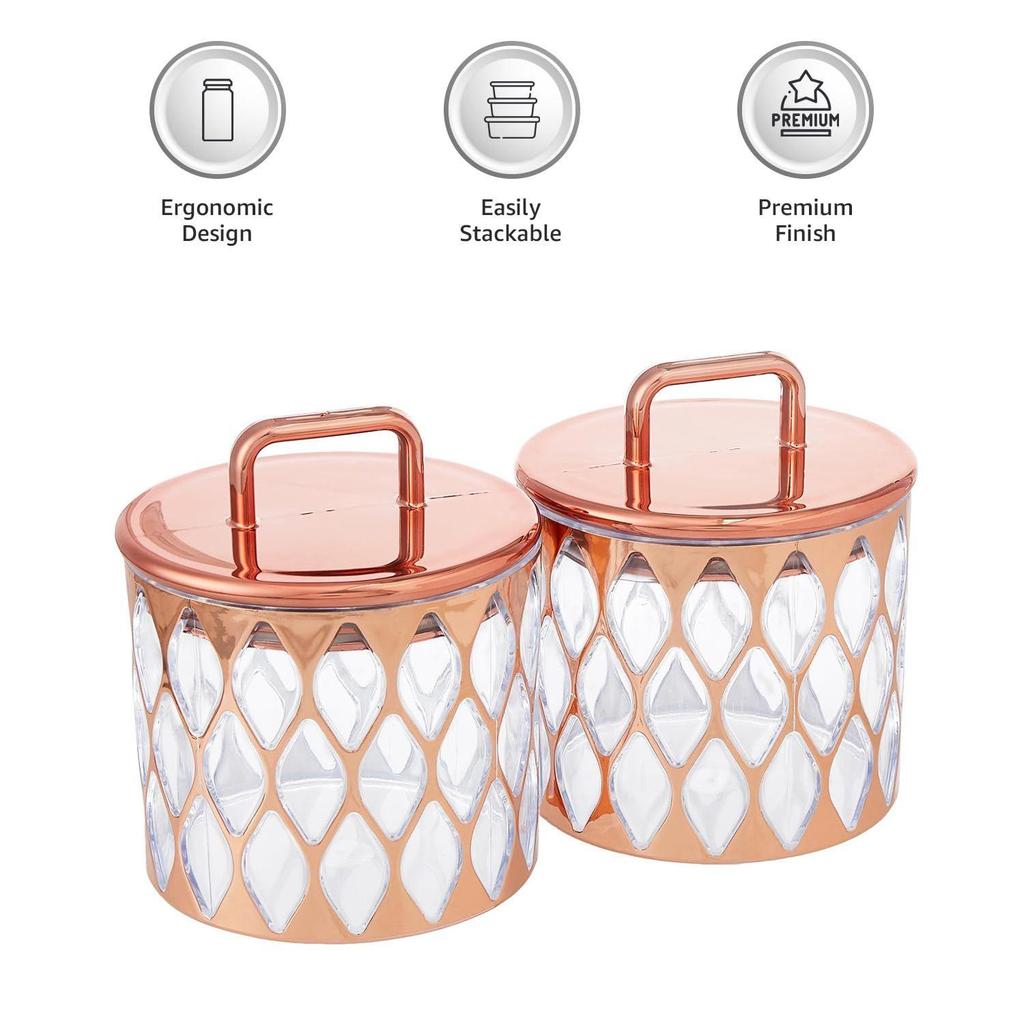 Airtight Dry Fruit Container Set With Tray|Plastic Dry Food Storage|500Ml, Set Of 2 (Rose Gold)