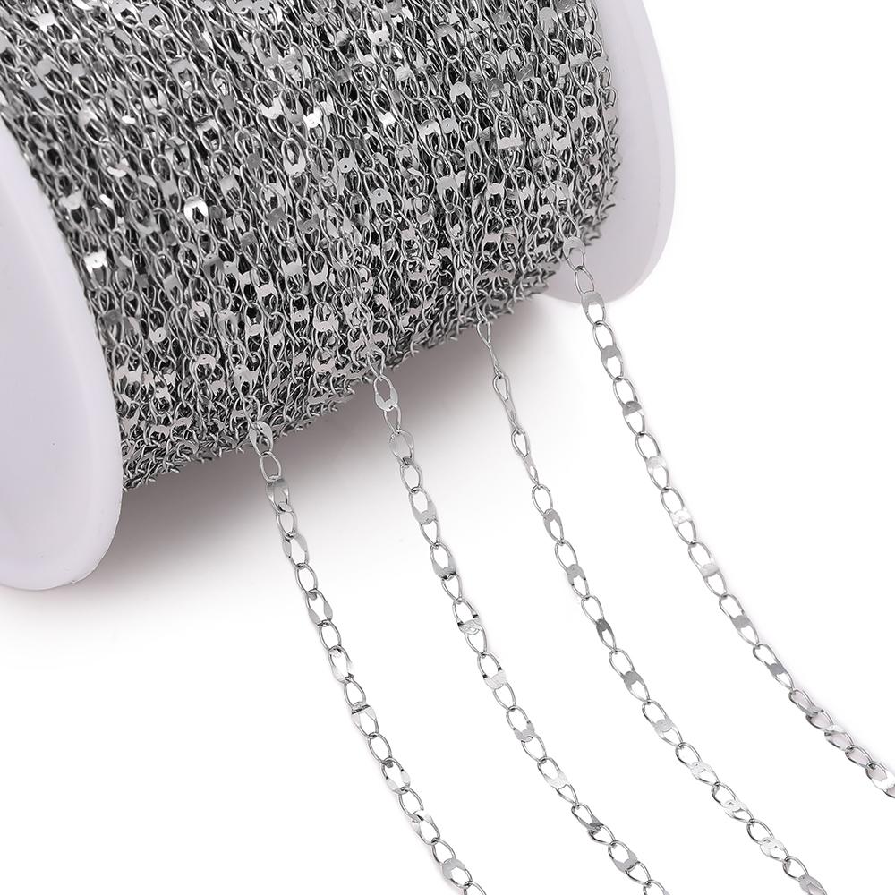 1m Stainless Steel Welding Chain Golden/Steel Flat Round Ring Chain for DIY Jewelry Bracelet Necklace Choker Making Accessories