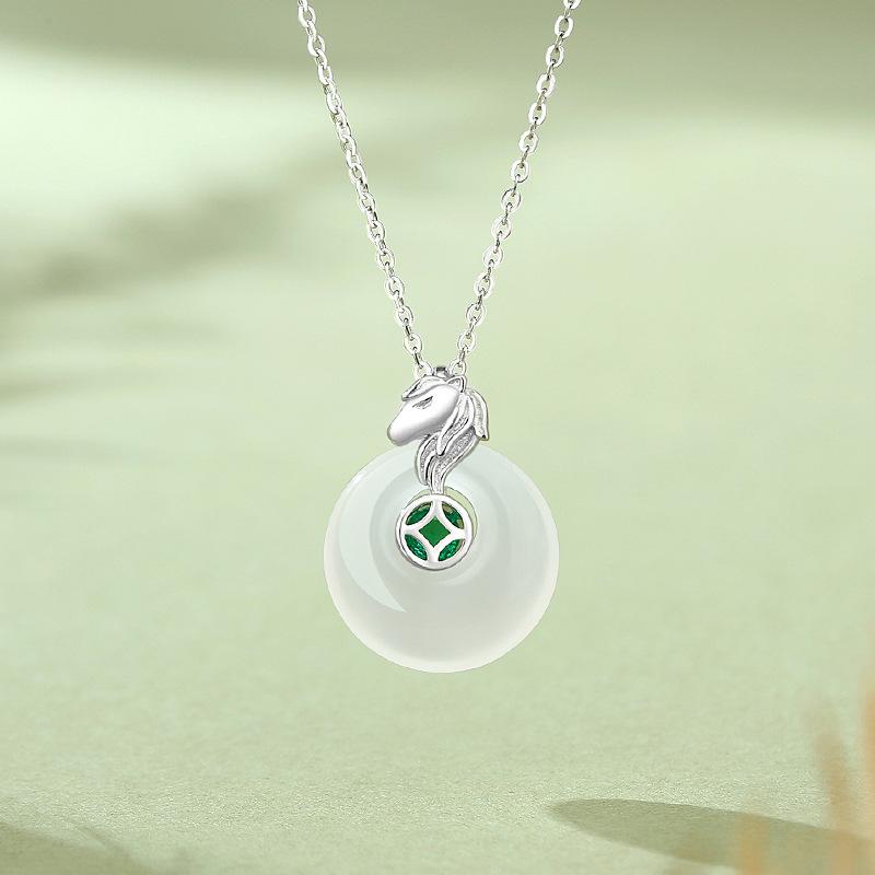 Tichiya Zodiac Horse Necklace - S925 Sterling Silver with White Agate Pendant for Women 925 Sterling Silver