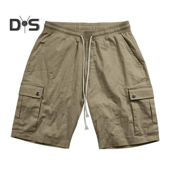 Pantaloni scurți pentru bărbați, culoare uni, pantaloni scurți cargo cu picior largi, cu buzunare, cu talie elastică, cu șnur, pantaloni scurți de plajă, îmbrăcăminte pentru timpul liber pentru călătorii