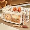 24Pcs capybara canvas pencil case, with doll & stickers, large layered school stationery pouch