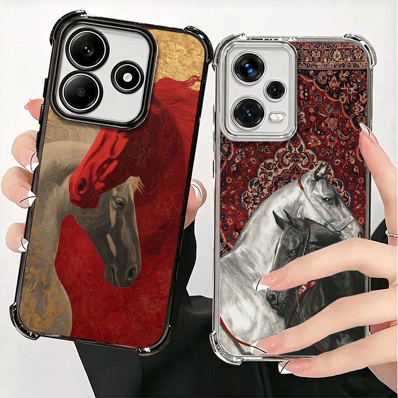 Horse Art Aesthetics Plating Phone Case For Xiaomi Redmi Note 14 15 Pro Plus 13 12 11 11S 11T 10 9S 9 5G Anti-Fall Airabag Cover
