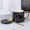 Shangqi Kreatives Schwarz-Weiß Keramik Kaffeetassen Set mit Deckel