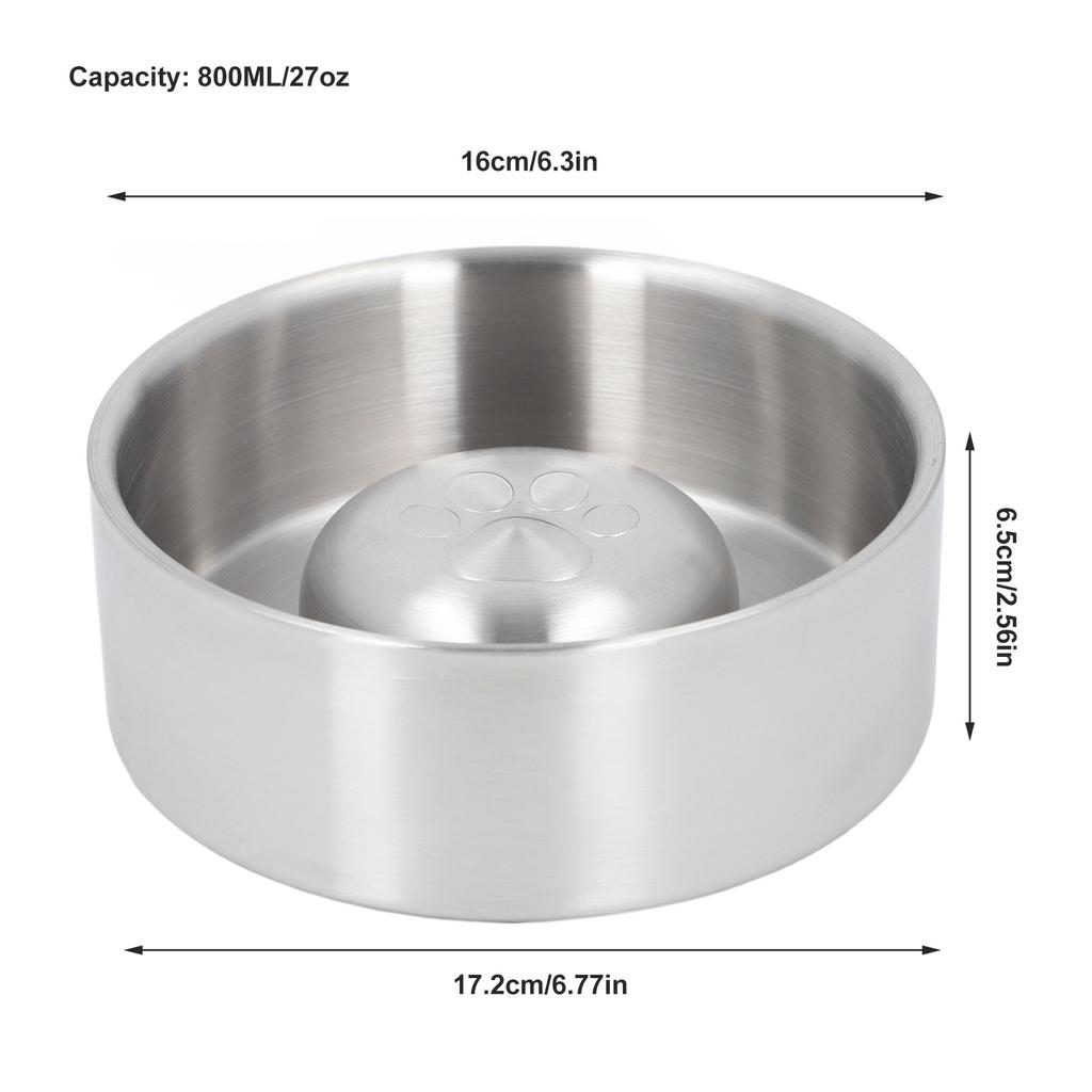 Pet Slow Feeder Bowl Stainless Steel Dog Feeding Bowl Slip Resistant Bottom Slow Down Eating Bowl for Large Sized Dogs