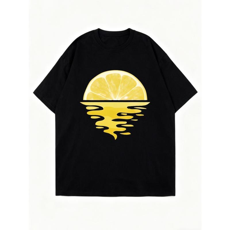Black Oversized T Shirt Lemon Slice Water Reflection Print Summer Casual Wear