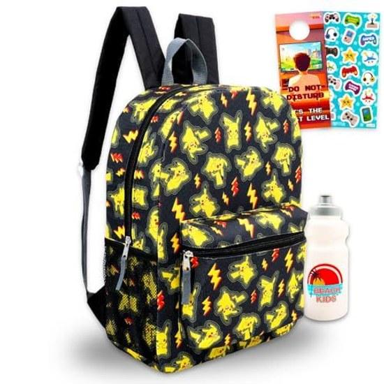 Pokemon Backpack Set Boys - 16-inch Pikachu Water Bottle Stickers etc. School Bag Kids