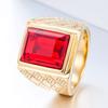 Bagues en pierres précieuses rouges rubis carrées pour hommes, couleur or, titane, acier inoxydable, bijoux, accessoire de doigt masculin