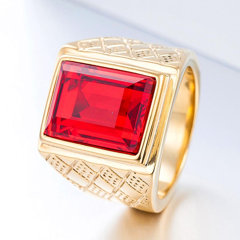Bagues en pierres précieuses rouges rubis carrées pour hommes, couleur or, titane, acier inoxydable, bijoux, accessoire de doigt masculin