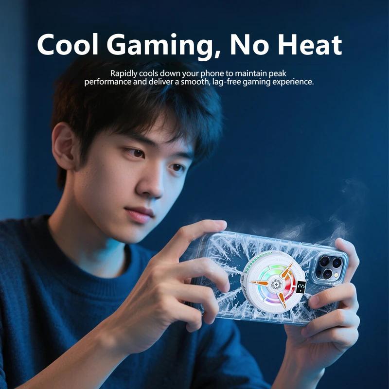 Magnetic Semiconductor Phone Cooler with Temp Display Gaming Radiator 2 in 1 Clip Stand for iPhone 16 15 14 13 12 Android Live Streaming