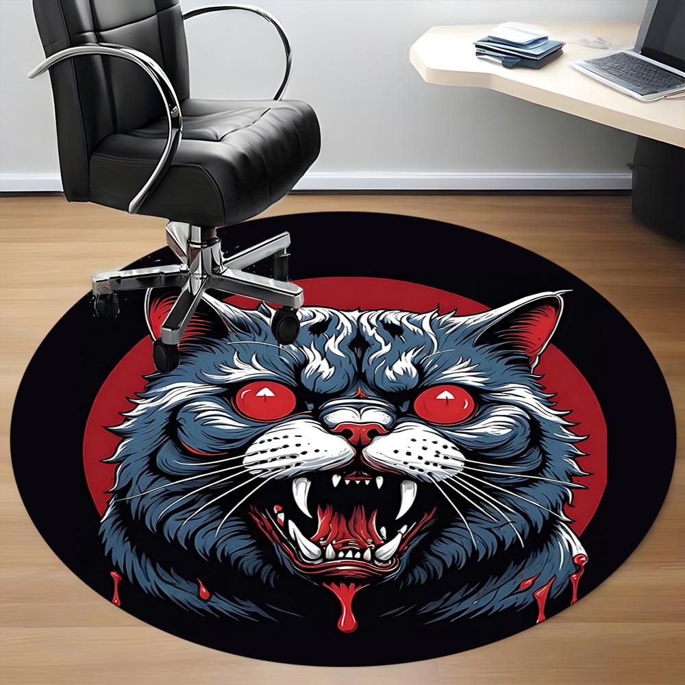 1pc Bloodthirsty Feline Office Round Area Rug, Under Office Chairs Bedroom Living Room Home Decor, Room Deco, Available In Various Sizes