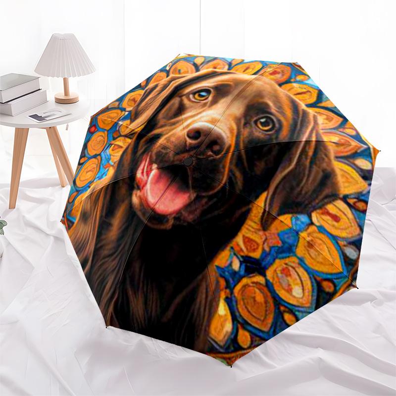 1pc Cute dog pattern Umbrella Portable Folding Umbrella Iron Frame Hole Bone Structure Outdoor Home Umbrella