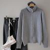 New Arrivals Open Run Women Rayon Embossed Pattern Large Collar Zip Knit Cardiga