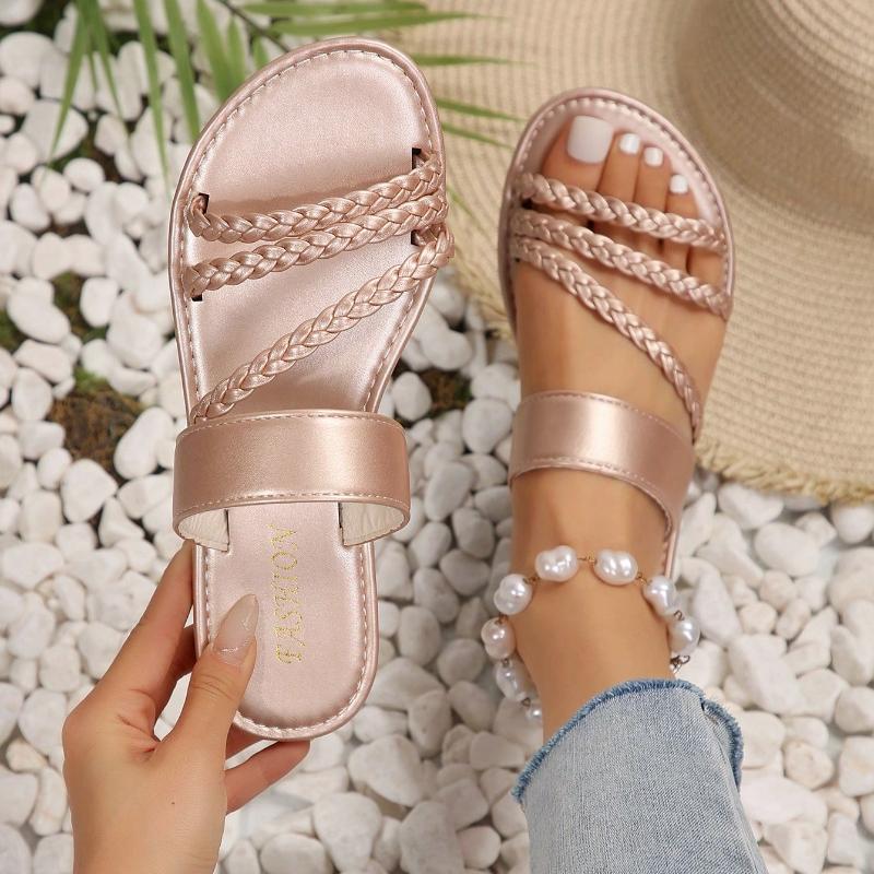 Fashion Summer Flat Heel Sandals Women Casual Plus Beach Slippers Woman Lightweight Strap Slip-On Gladiator Sandals Slides Women