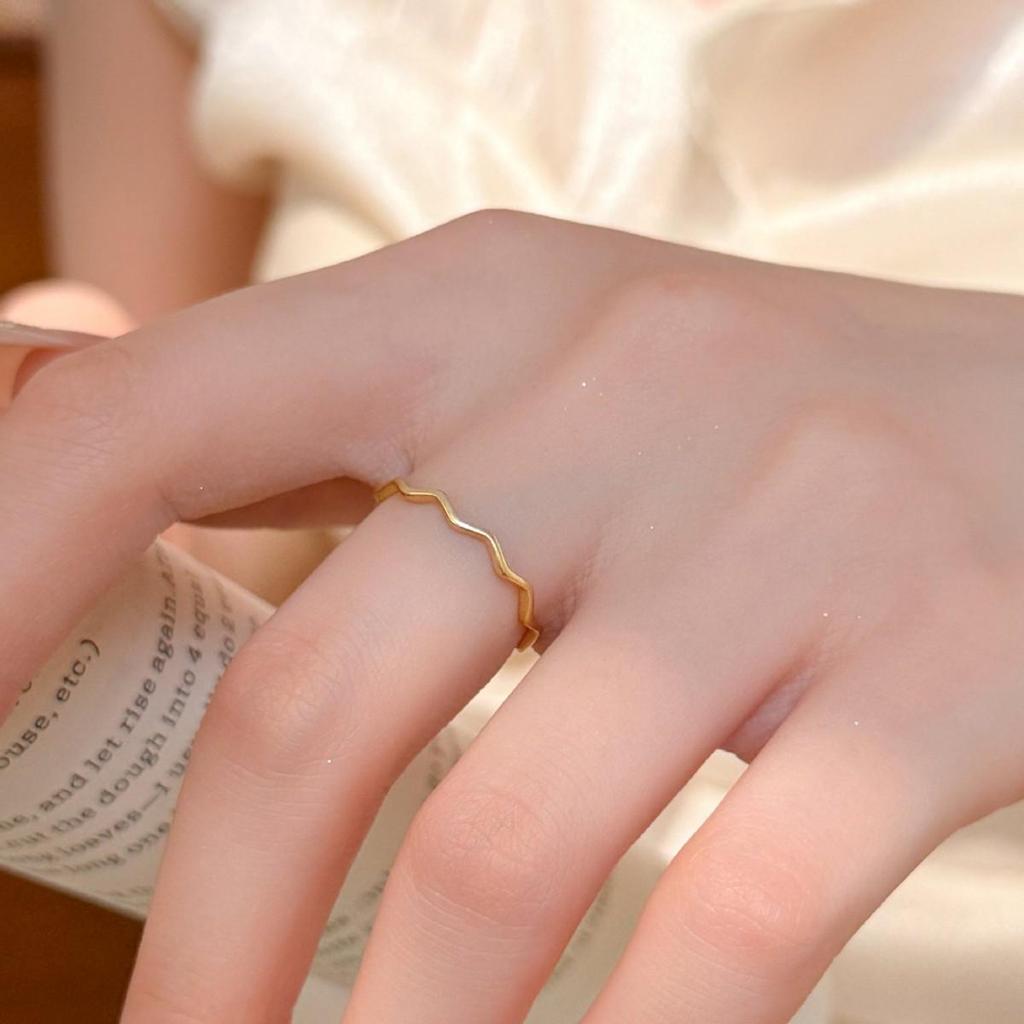 18k Gold & S925 Sterling Silver Wave Ring - Exquisite Minimalist Style for Women