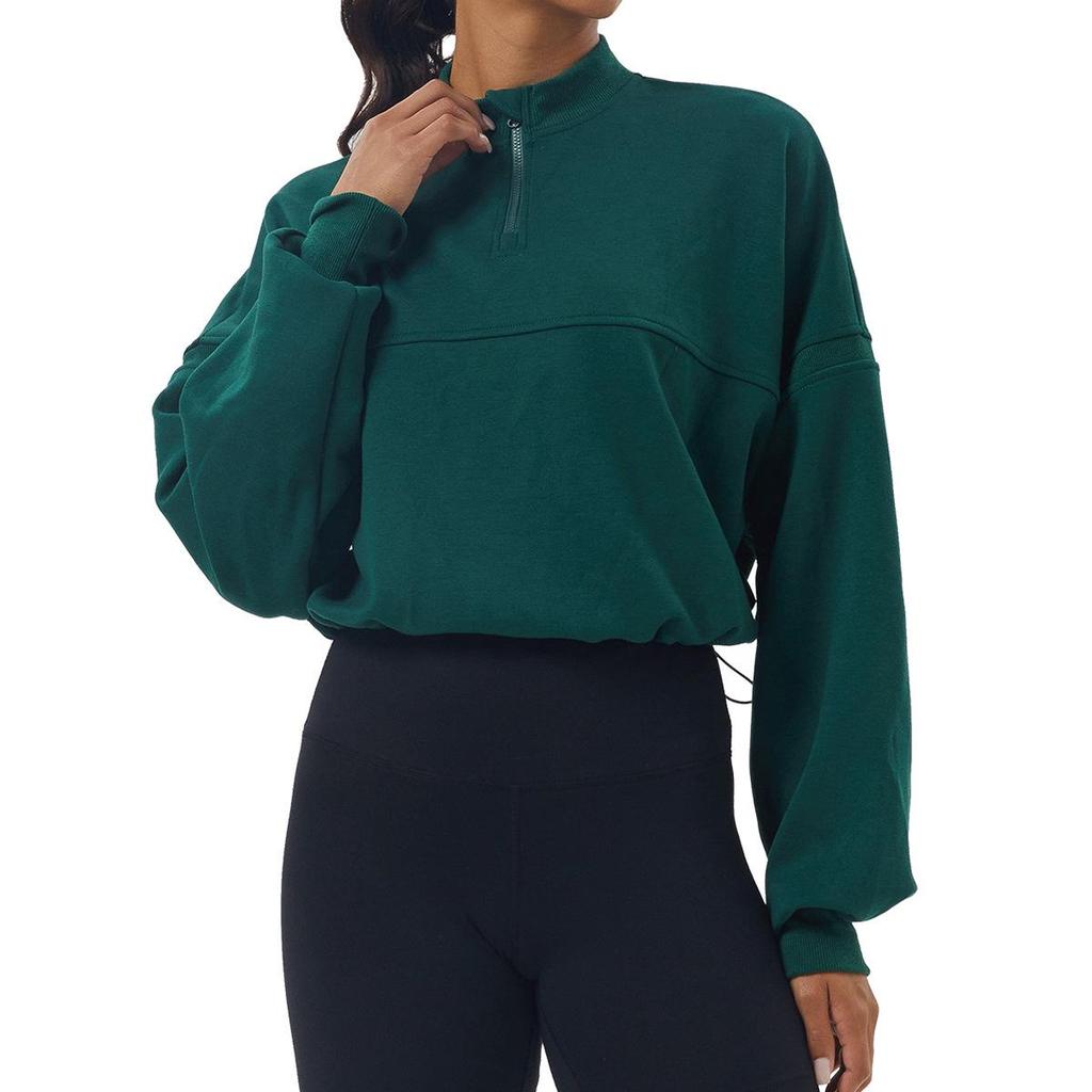 Autumn/Winter Women's Thick Yoga Sweatshirt - Half-Zip Long Sleeve, Relaxed Fit for Sports & Leisure