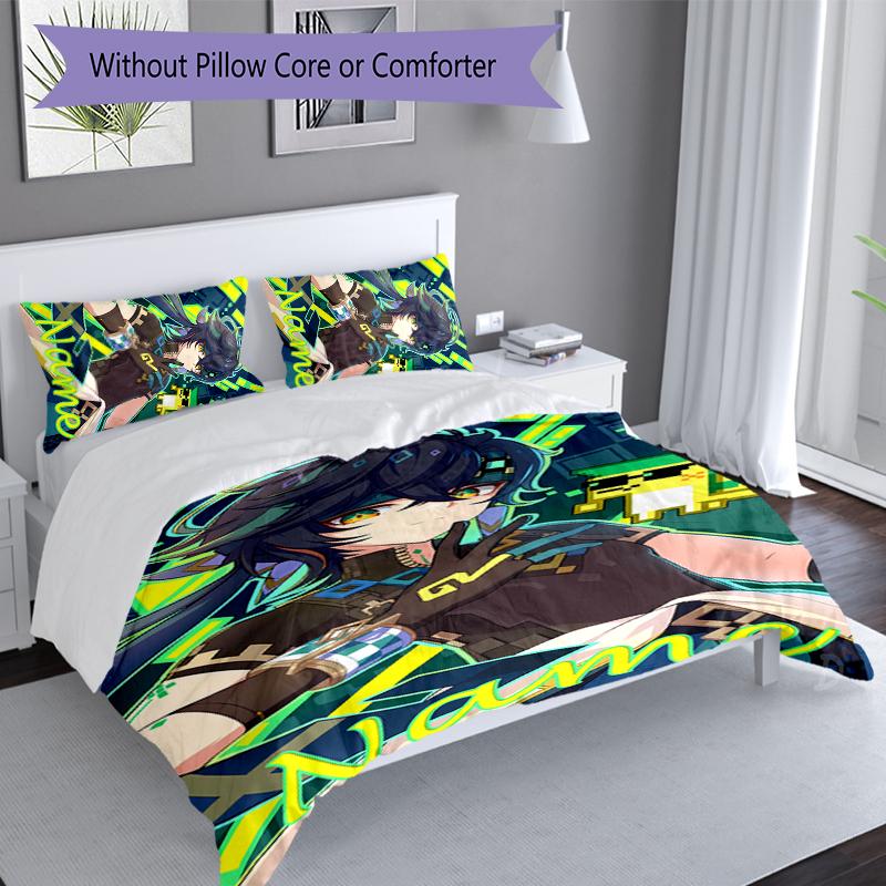 3pcs Custom Name Genshin Impact Characters Set,Includes 1 Duvet Cover and 2 Pillowcases,All-season Bedroom Decor