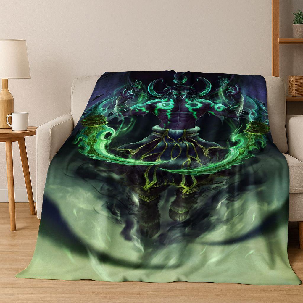 WOW World of Warcraft Arthas Demon Illidan Sylvanas Flannel Blanket,Cozy Soft Throw Blanket for Home Bedroom Bed Sofa Cover Gift