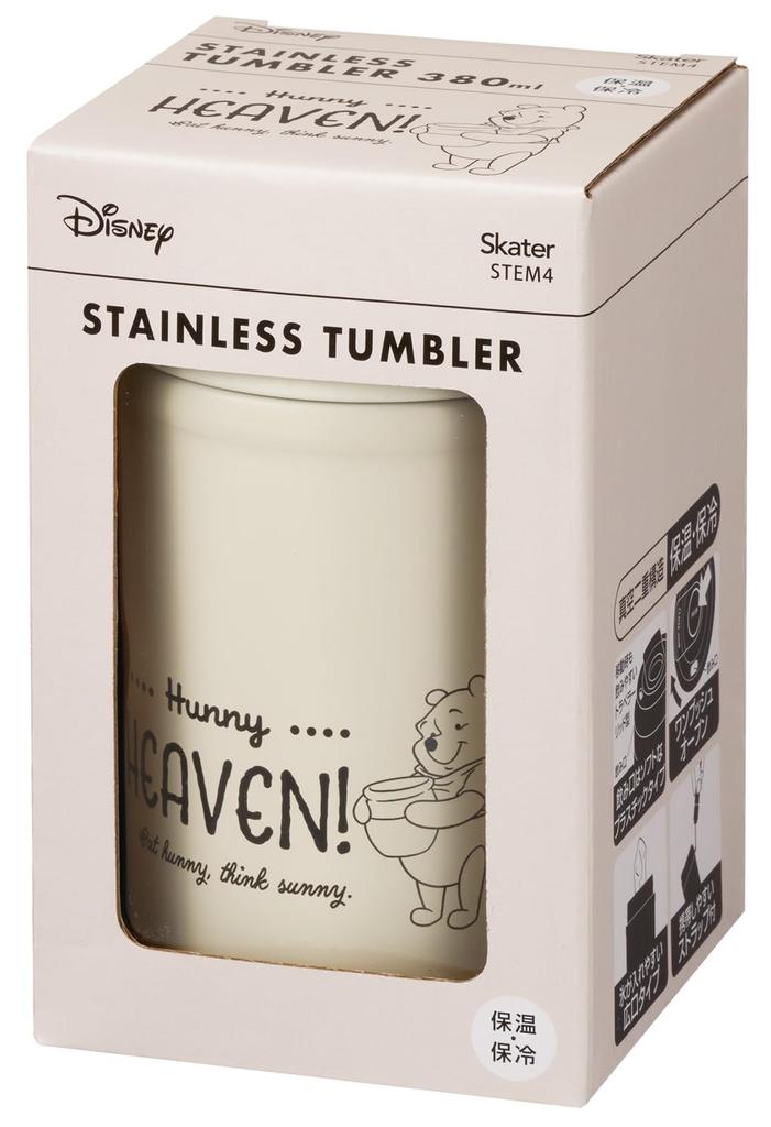 Skater Stainless Steel Easy Tumbler 380ml, Insulated, Cold, Vacuum-Resistant, Double-Walled Wall, Disney, Winnie-the-Pooh STEM4-A