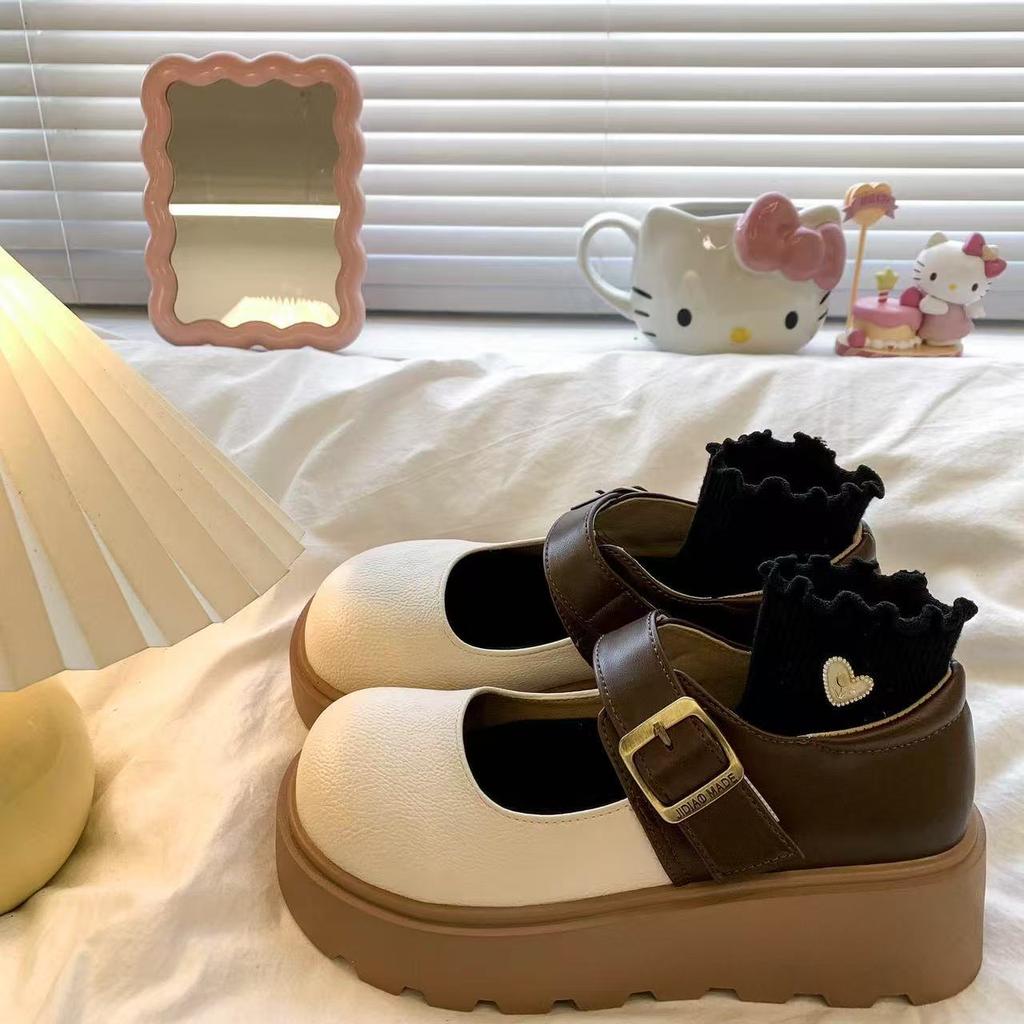 French Evening Breeze Single Shoes with Skirt Medium and High Heels Small Leather Shoes 2025 Spring and Autumn New Thick-soled Shallow Mouth Mary