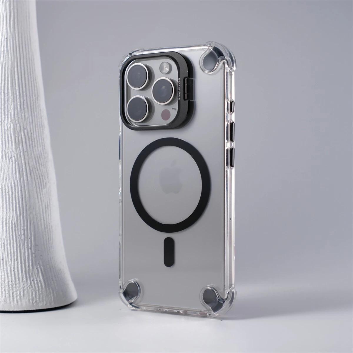 

Alloy Camera Stand Holder for Magsafe Phone Case For iPhone 16 Pro Max 15 Pro 14 13 12 11 Airbag Anti-fall Clear Acrylic Cover iPhone 15 Pro Max