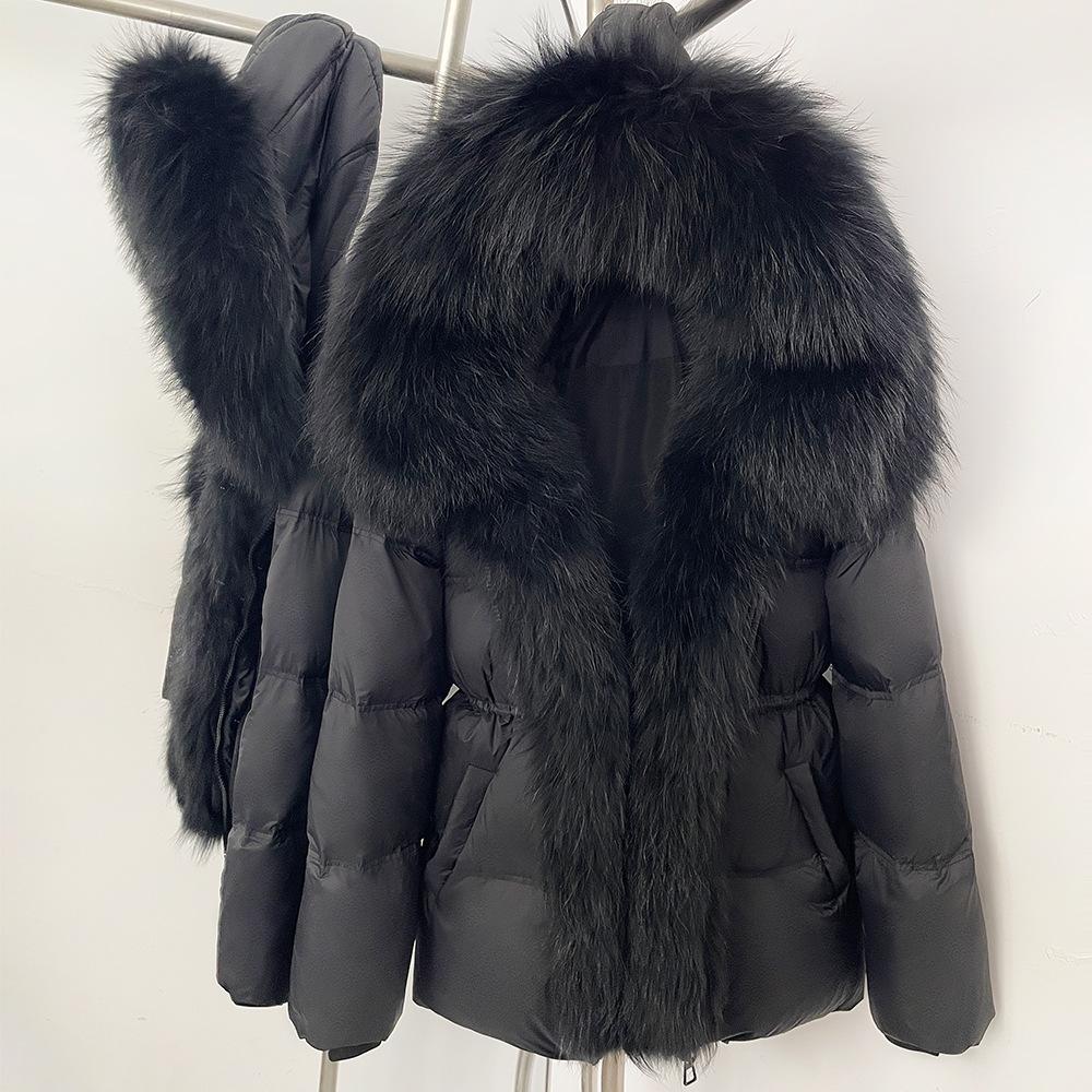 Women's winter winter new waist high-end fur thickened warm removable real fox fur collar hooded down jacket