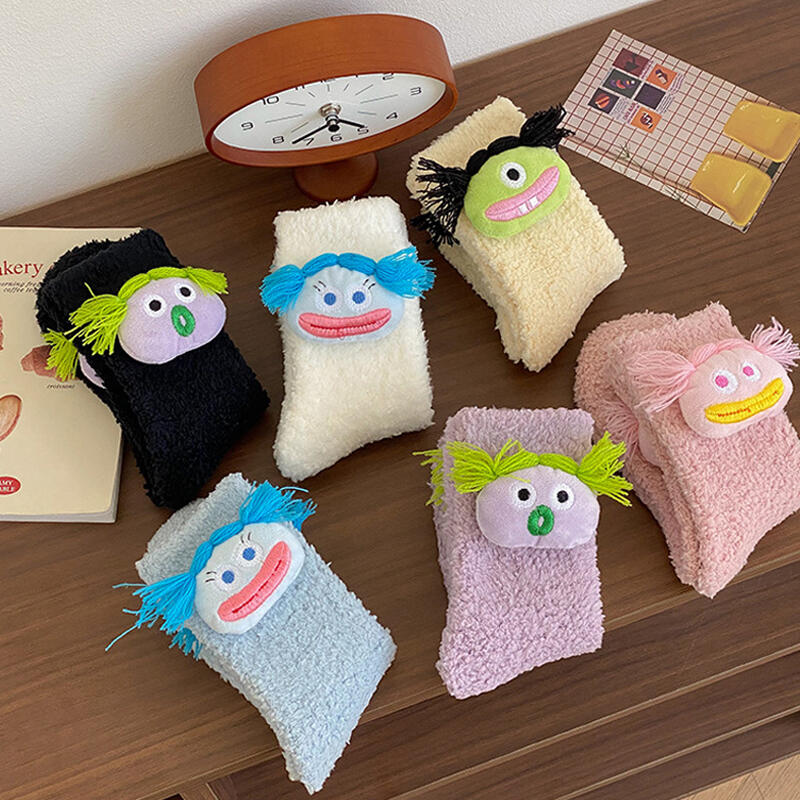 Kediru Ugly Character Winter Sleep Socks Purple