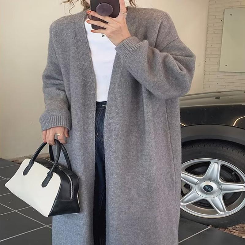 

Свитер средней длины, кардиган, весенняя и осенняя куртка, женская верхняя одежда в стиле ретро, вязаный свитер, женские топы One size серый