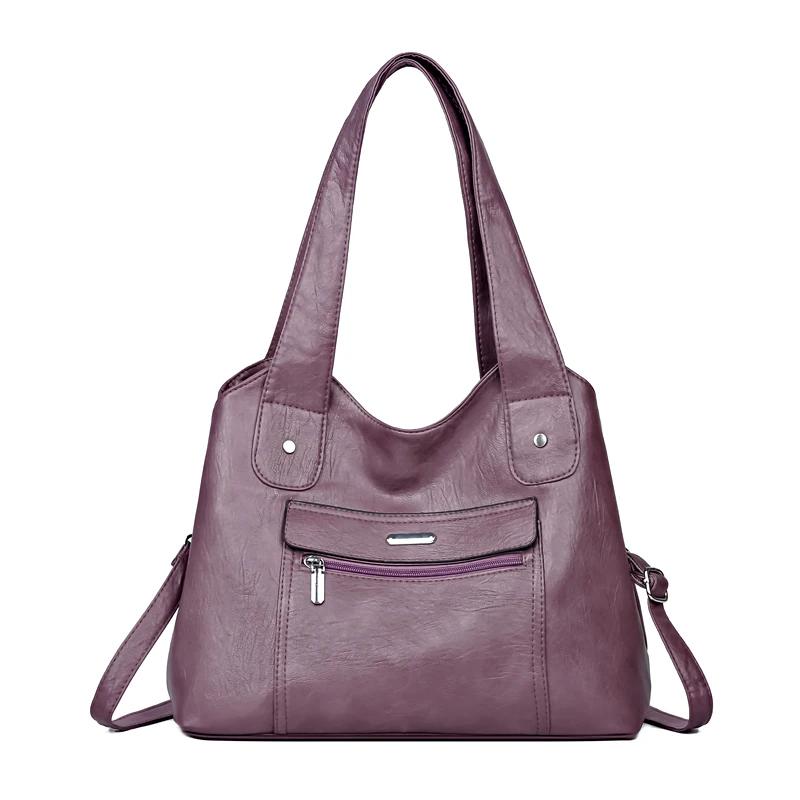 Vintage Multiple Pockets Large Capacity Women Shoulder Messenger Bags Luxury Soft Leather Ladies Bag