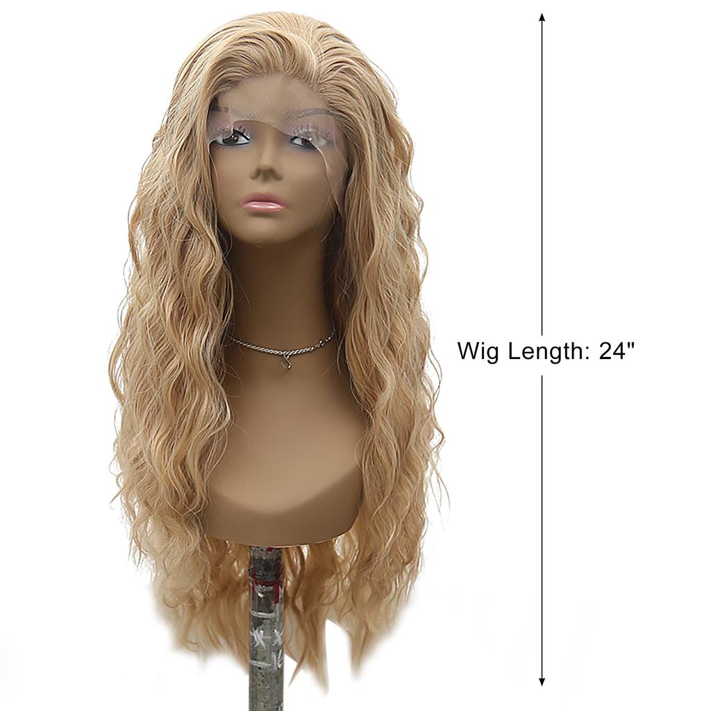 Peruka typu lace front VOCOSTE, odporna na ciepło długa peruka z falą body dla kobiet, włókno syntetyczne, peruka na co dzień (Blond, 61cm)