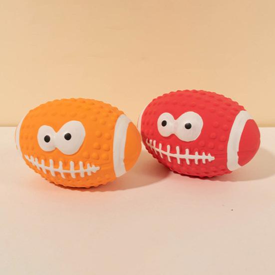 Creative Vibrant Color Squeaky Dog Pete Ball Cartoon Latex Smile Pattern Rugby Dog Toy Bite Resistant Soft Bouncy Grinding Ball Toy