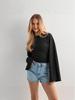Women's Solid Color Round Neck Long Sleeve Top: European/American Style, Wide Sleeves, Cinched Waist