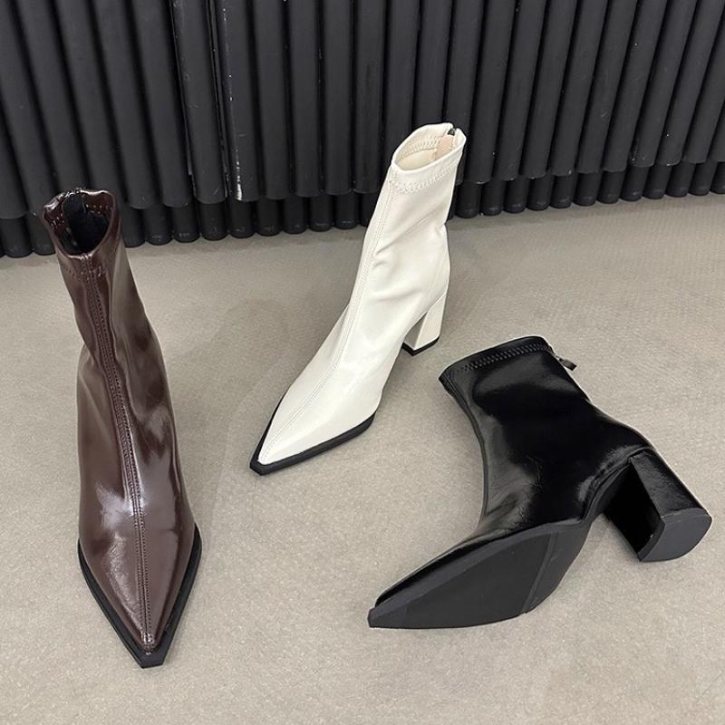 Fashion Street Style Pointed Toe Elastic Slim Women Ankle Boots Design Thick Heel Short Booties Autumn Winter Ladies Shoes