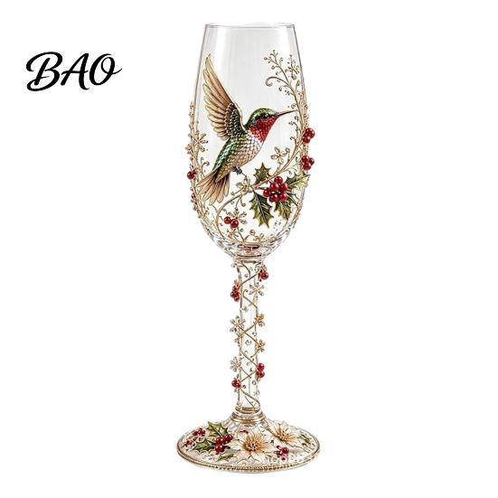 Bird Pattern Juice Glass Hand-painted Wine Glass, And Floral Design Stem Goblet, Artistic Water Goblets Crystal Borosilicate Goblet for Red