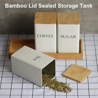 Organizzatore da Cucina con Coperchio in Bambù, Barattoli in Metallo per Conservazione Tè Caffè Zucchero, Scatola Contenitore per Alimenti da Piano di Lavoro, Organizzazione Ermetica