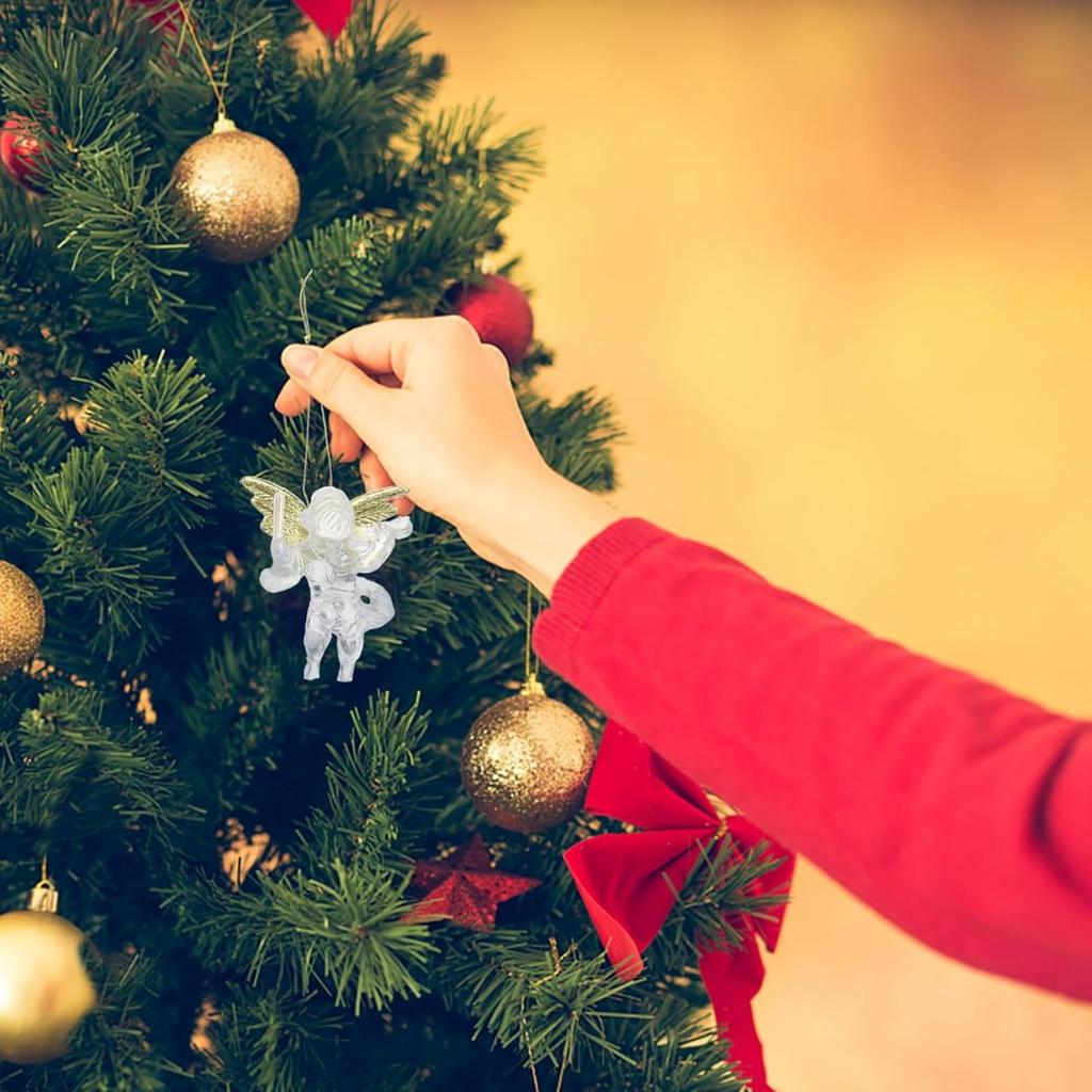 4 adet Noel Meleği Süsü Kristal Berraklığında Altın Kanatlı Melek Noel Ağacı Asılı Süsler Tatil Süslemeleri