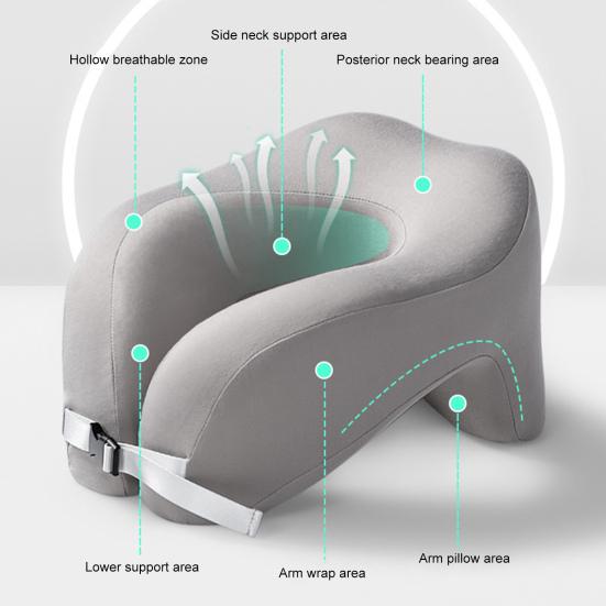 U-shaped Pillow Memory Foam Thick Elastic Slow Bounce Travel Neck Pillow Adjustable Band Pain Relief Long Flight Neck Support Office Nap Pillow