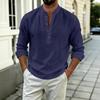 Men's Casual Cotton-Linen Long Sleeve Color Shirt with Stand Collar Loose Fit
