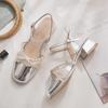 One-word sandals with bag head women's French stunning silver fairy style thick heel with skirt sandals women's middle heel