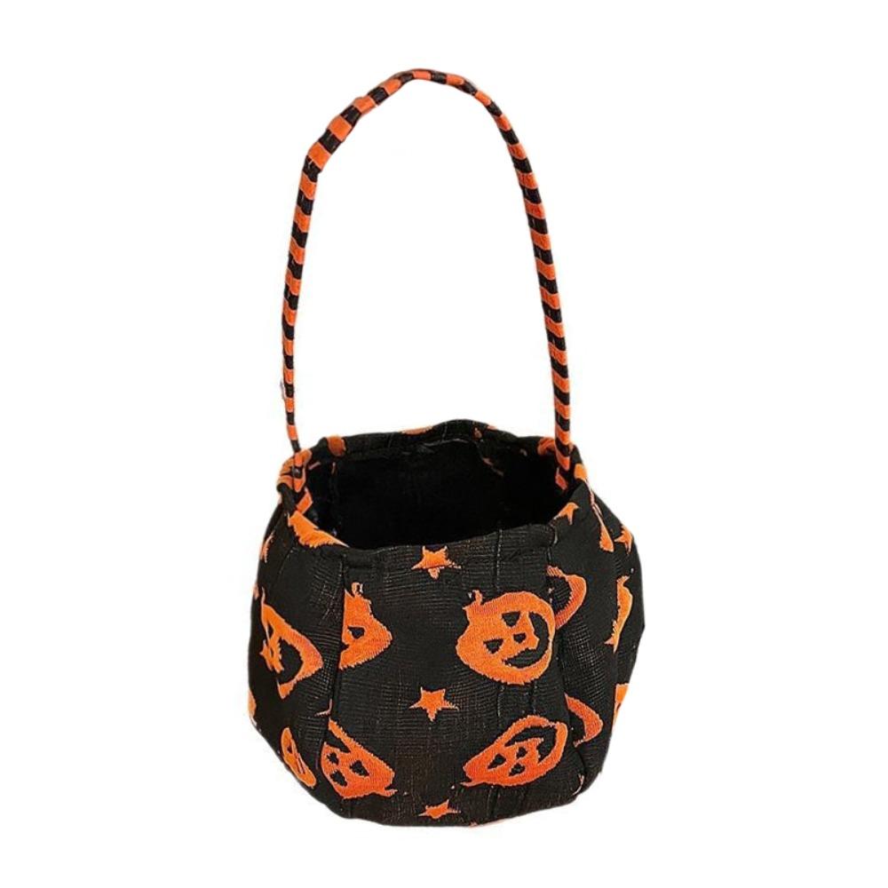 Bat Candy Polyester Halloween Bucket Portable Basket Handle Candy Basket Trick-or-Treat Bag Night Outdoor Adventures