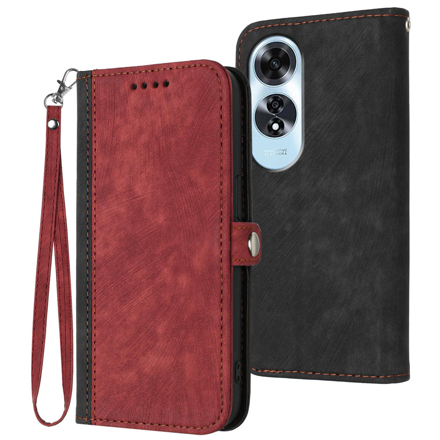 

YX0020 For Oppo A60 4G Leather Case Folding Stand Wallet Phone Cover with Strap Red