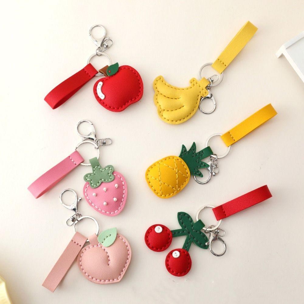 Cherry Fruit Pendant Strawberry Bag Pendant Fashion Leather Keychain  Men