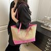 Straw bag new personalized woven bag simple beach texture contrasting color shoulder handbag women's bag