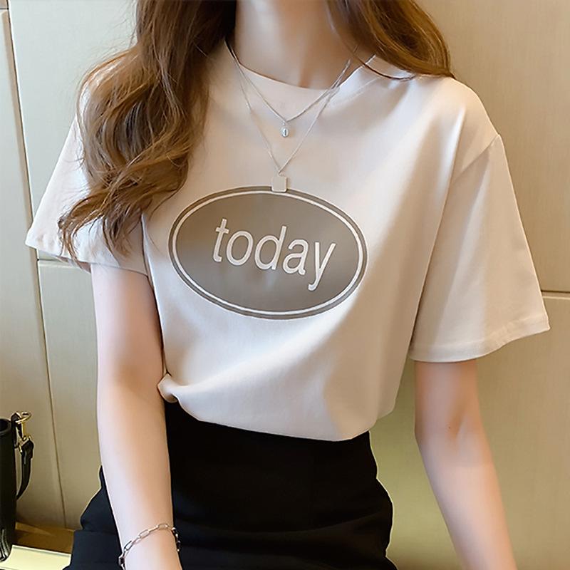 

Women s Trendy 2024 Korean Style Short Sleeve Letter Print T-shirt M білий