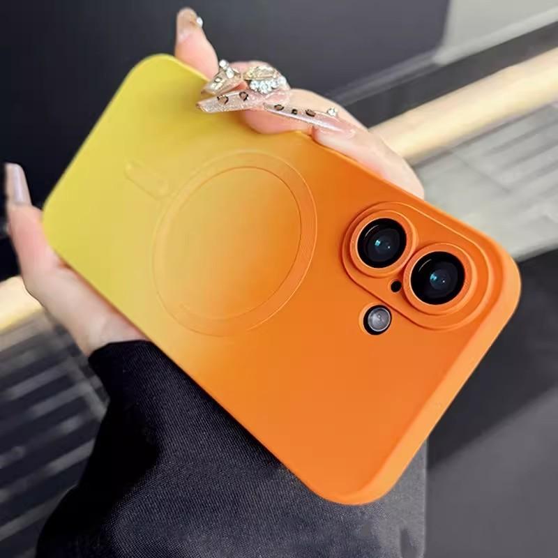 Gradual change magnetic attraction is suitable for iPhone16E skin-feeling liquid silicone mobile phone case Apple 15 ultra-thin all-inclusive tpu 14