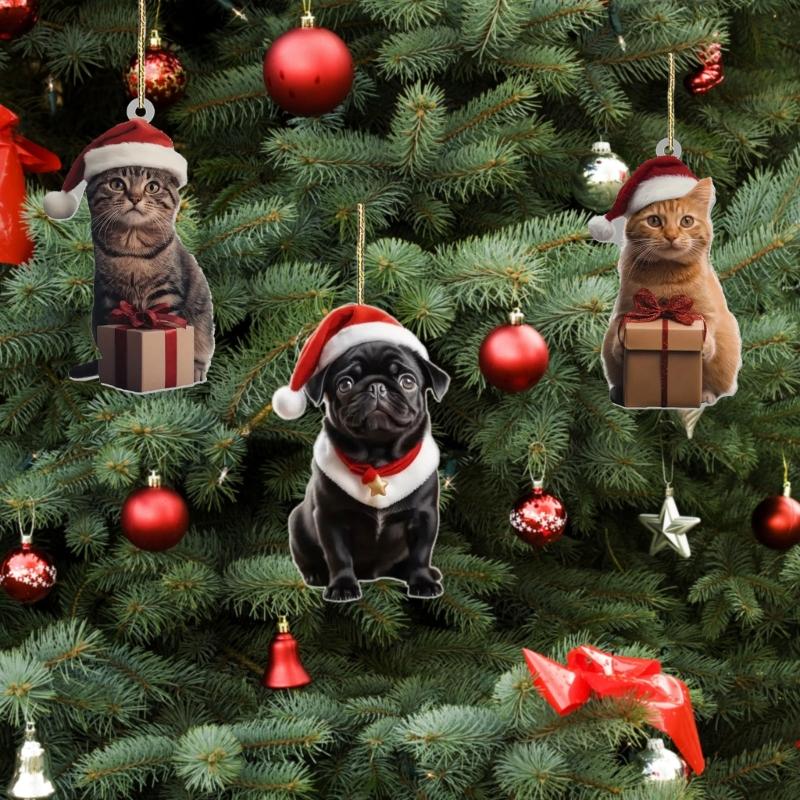 Multipurpose Stylish Pug Christmas Keychain Cartoon Cats Sturdy Acrylic Charm Pendant for Bags Hnaging Decoration