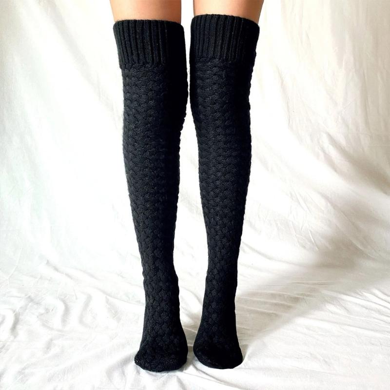 Damen Winter Beinwärmer Zopfmuster Kabelstrick Oberschenkelhohe Stiefelsocken Einfarbig Gedrehte Strickerei Über Knie Lange Strümpfe