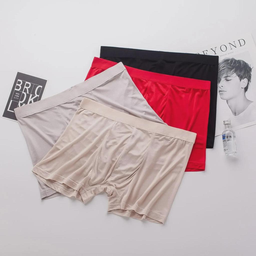 Premium Men's Quick-Dry Red Silk Boxer Briefs - Summer Edition