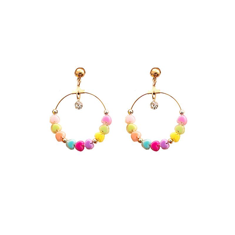 Dopamine Color Love Earrings, Niche Design Sense Contrasting Color Earrings, Small Fresh Geometric Round Earrings.