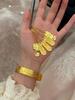 Gold Shop Style Crushed Ice Auspicious Words Pendant Necklace - Women's Ancient Niche Design, Versatile Gold Medal Style.